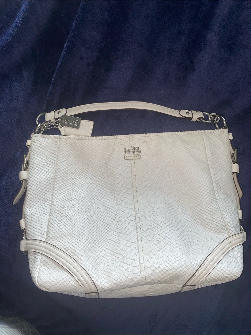 Coach off-white Leather Carly Shoulder Bag with Snakeskin Texture